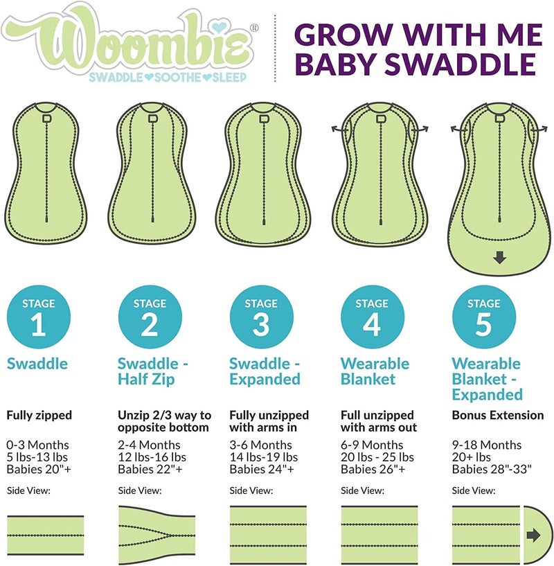Woombie Grow with Me Baby Swaddle, Convertible Swaddle Fits Babies 0-9 Months, Expands to Wearable Blanket for Babies up to 18 Months, Sleepy Grey Chevron - Image 3